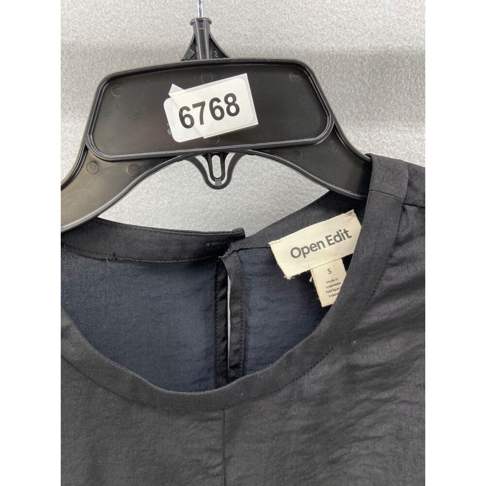 NWT Open Edit Shirt Women's Sz Small Black One Shoulder Ruched Side with Ties - Picture 10 of 12